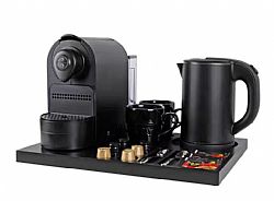 Δίσκος καλωσορίσματος μαύρος με βραστήρα 0,8 lit και μηχανή Espresso (για κάψουλες τύπου nespresso) Olympia